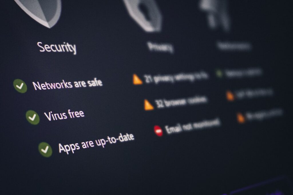a security and privacy dashboard with its status