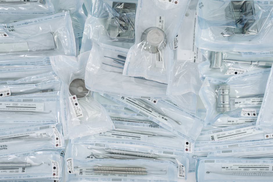 a collection of sterilized dental tools individually sealed